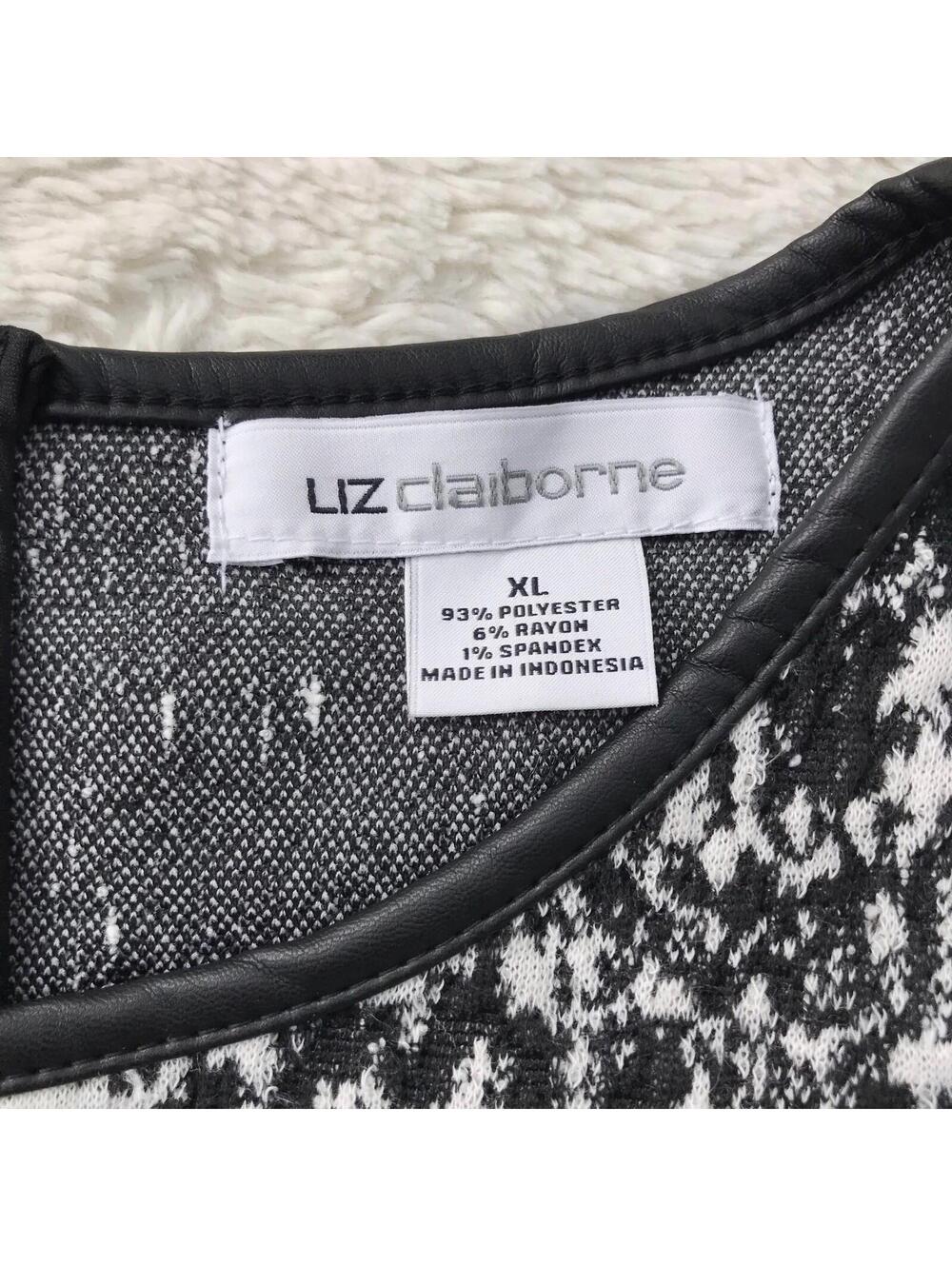 NWT Liz Claiborne: Black & White Impressionist Dream short sleeve peplum top XL - Picture 4 of 5